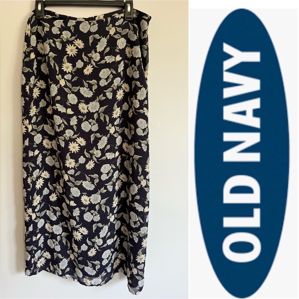 EUC Old Navy Floral Navy Pencil Maxi Skirt size 10